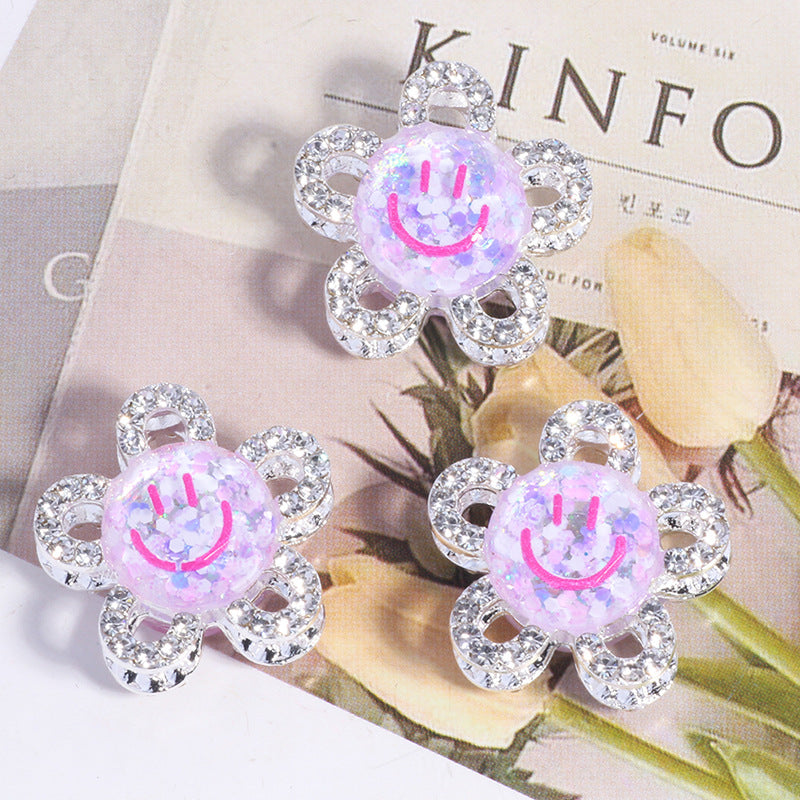 Wholesale 3D Smiley Flower Full Diamond Crystal Ball Straight Hole Beads DIY Accessories